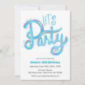 Elektrisch Blauw "Let's Party" Modern & Kleurrijk Kaart (Voorkant)