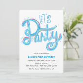 Elektrisch Blauw "Let's Party" Modern & Kleurrijk Kaart (Staand voorkant)