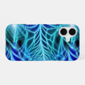 Elektrisch Blauw Lichtgevend Fractal Herhalend Pat iPhone 16 Hoesje (Achterkant horizontaal)