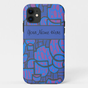 Elektrisch blauw, magenta Abstract, zwarte contour iPhone 11 Hoesje
