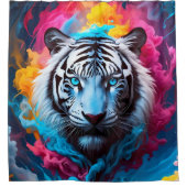Elektrisch Blauw Neon Sneeuw Tijger Portret Douchegordijn (Voorkant)