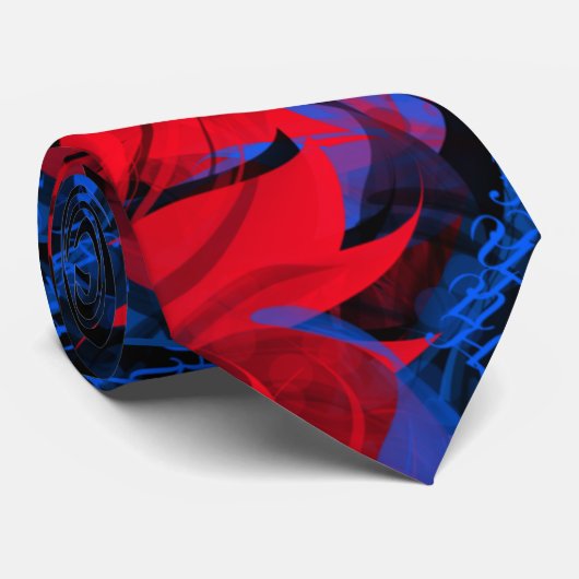 Elektrisch Blauw Rood Abstract Patroon Stropdas (Opgerold)