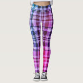 Elektrisch Blauw Roze Geruite Gradiënt Ontwerp Leggings (Voorkant)