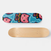 Elektrisch blauw-roze keukenkat optische illusie persoonlijk skateboard (Horizontaal)