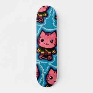Elektrisch blauw-roze keukenkat optische illusie persoonlijk skateboard
