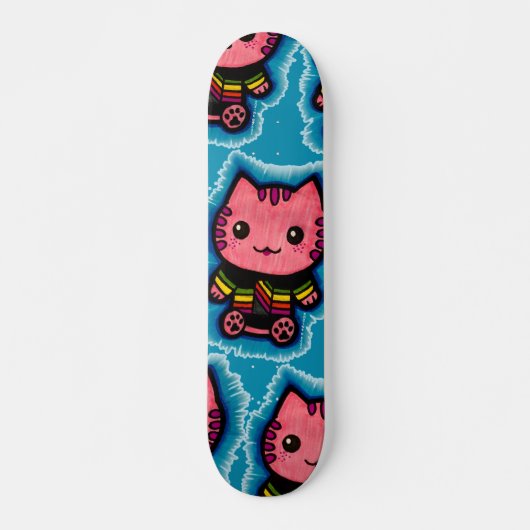 Elektrisch blauw-roze keukenkat optische illusie persoonlijk skateboard (Voorkant)