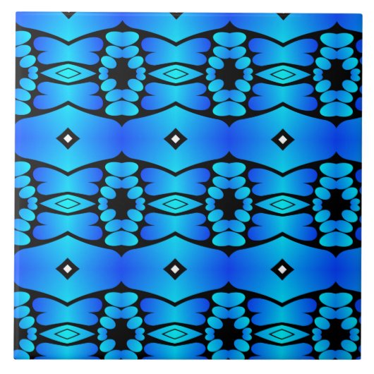 Elektrisch blauw waterbad met zwarte geometrische tegeltje (Voorkant)