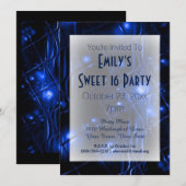 Elektrisch Blauw Zwart Wit Sweet 16 Verjaardag Kaart (Voorkant / Achterkant)