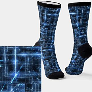 Elektrisch blauwe Abstracte lampjes op zwart Sokken