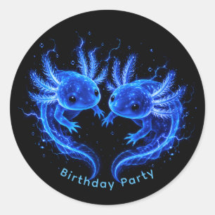 Elektrisch Blauwe Axolotl Jongens Verjaardagsfeest Ronde Sticker