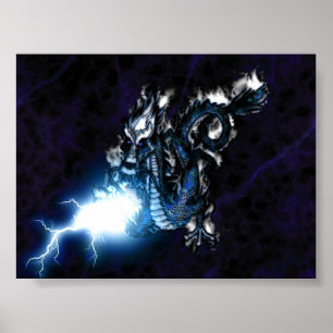 Elektrisch blauwe draak poster