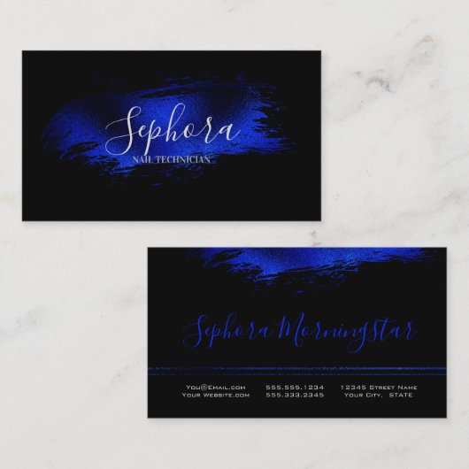 Elektrisch Blauwe Metallic Folie Verfstreek Visitekaartje (Voorkant / Achterkant)