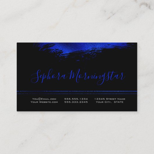 Elektrisch Blauwe Metallic Folie Verfstreek Visitekaartje (Achterkant)