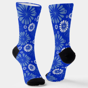 Elektrisch blauwe moderne bloemprint sokken