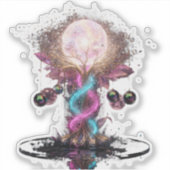 Elektrisch Blauwe Neon Bloem Transparante Sticker (Voorkant)