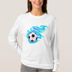 Elektrisch Blauwe Vlammende Voetbal Sportartikelen T-shirt