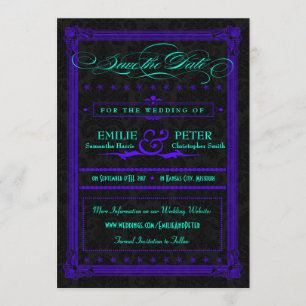 Elektrisch Blauwgroen en Paars Poster Stijl sparen Save The Date