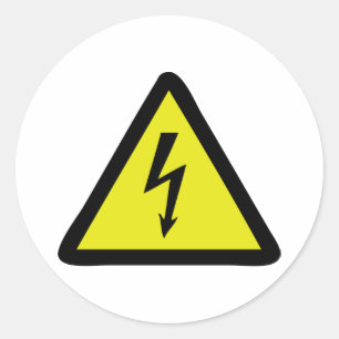 elektrisch flash-waarschuwingsteken ronde sticker