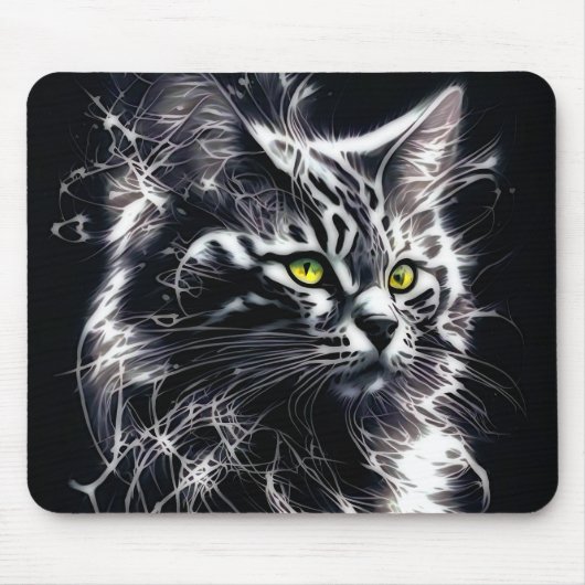 Elektrisch Fractal Zwarte Kat Muismat (Voorkant)