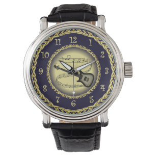 Elektrisch gitaar 02 ~ Musical Scroll/Gold/Navy/Bl Horloge