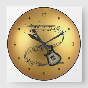 Elektrisch gitaar ~ Musical Scroll ~ Golden Wereld Vierkante Klok