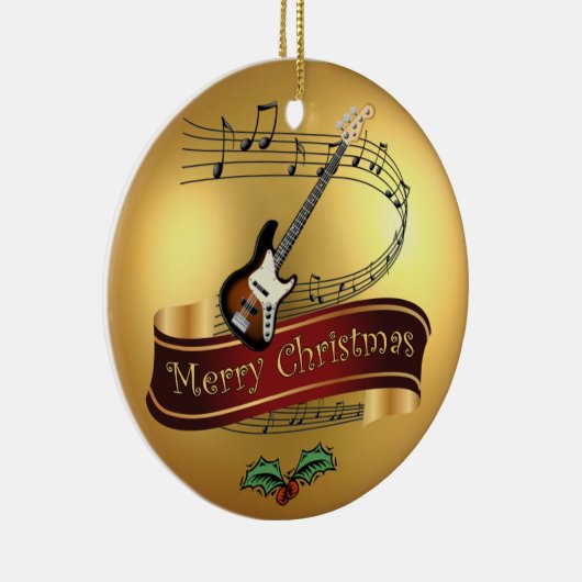 Elektrisch gitaar ~Musical Scroll ~Merry Kerstmis  Keramisch Ornament (Rechts)