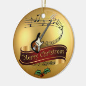Elektrisch gitaar ~Musical Scroll ~Merry Kerstmis  Keramisch Ornament (Links)