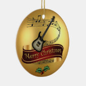 Elektrisch gitaar ~Musical Scroll ~Merry Kerstmis  Keramisch Ornament (Rechts)