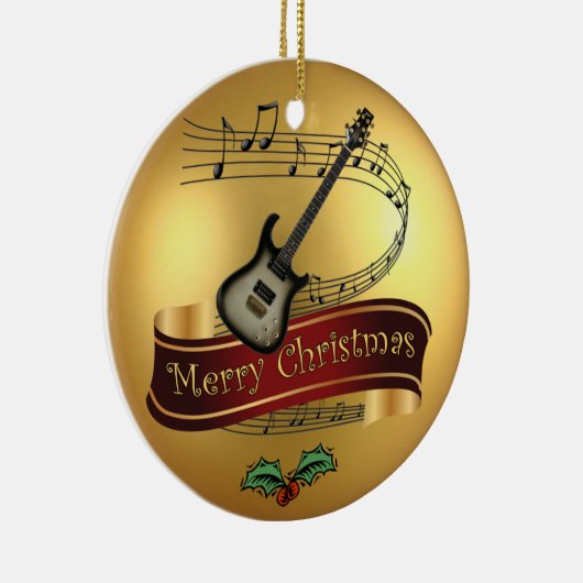 Elektrisch gitaar ~Musical Scroll ~Merry Kerstmis Keramisch Ornament (Rechts)