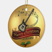 Elektrisch gitaar ~Musical Scroll ~Merry Kerstmis  Keramisch Ornament (Links)