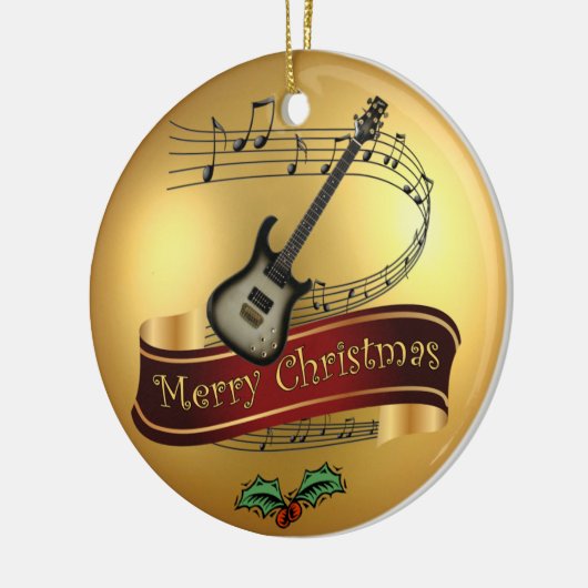 Elektrisch gitaar ~Musical Scroll ~Merry Kerstmis  Keramisch Ornament (Links)