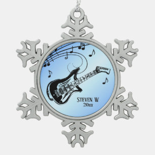 Elektrisch Guitar Blue Persoonlijke naam en datum Tin Sneeuwvlok Ornament