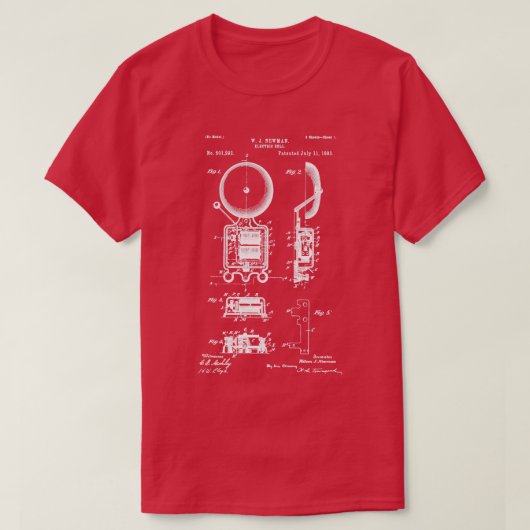 Elektrisch klokoctrooi 1893 brandalarm en Brandwee T-shirt (Design voorkant)