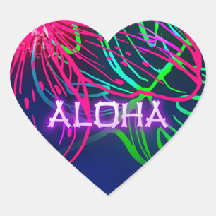 Elektrisch Luau Tropische Nacht Neon Aloha Feest Hart Sticker
