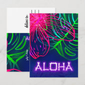 Elektrisch Luau Tropische Nacht Neon Aloha Save Da Aankondigingskaart (Voorkant / Achterkant)
