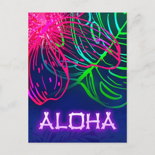 Elektrisch Luau Tropische Nacht Neon Aloha Save Da Aankondigingskaart (Voorkant)