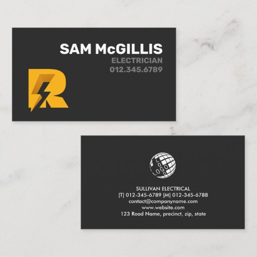 Elektrisch monogram R Visitekaartje (Voorkant / Achterkant)