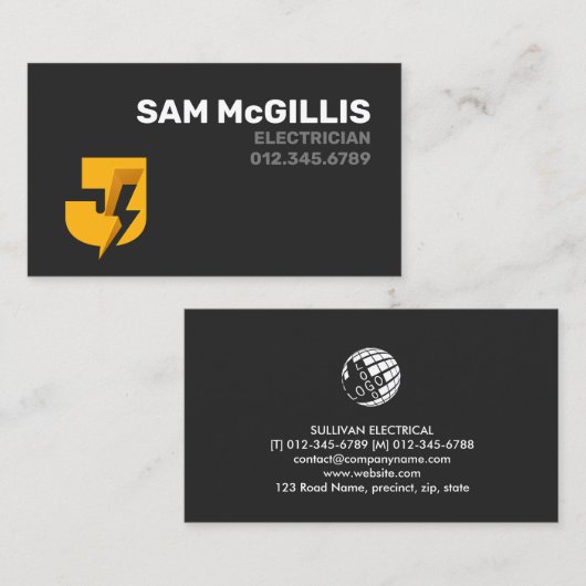 Elektrisch monogram van elektricien J Visitekaartje (Voorkant / Achterkant)