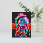 Elektrisch neon boerderij meisje in roze pet onder briefkaart (Staand voorkant)