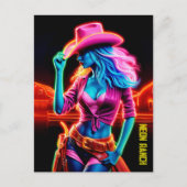 Elektrisch neon boerderij meisje in roze pet onder briefkaart (Voorkant)