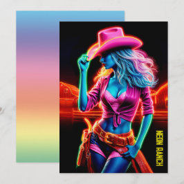 Elektrisch neon boerderij meisje in roze pet onder kaart