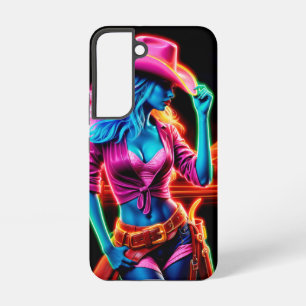 Elektrisch neon boerderij meisje in roze pet onder samsung galaxy hoesje