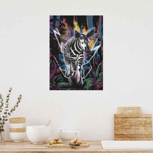 Elektrisch Oerwoud Okapi met Neon Lightning Poster (Keuken)