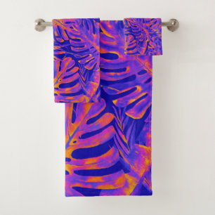 Elektrisch Oranje Blauw Tropisch Palmbladeren Eila Bad Handdoek