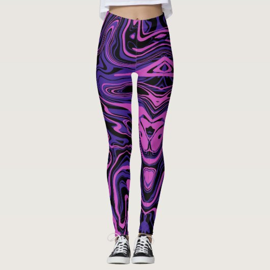 elektrisch Paarse Abstracte vloeistofpatroon Leggings (Voorkant)
