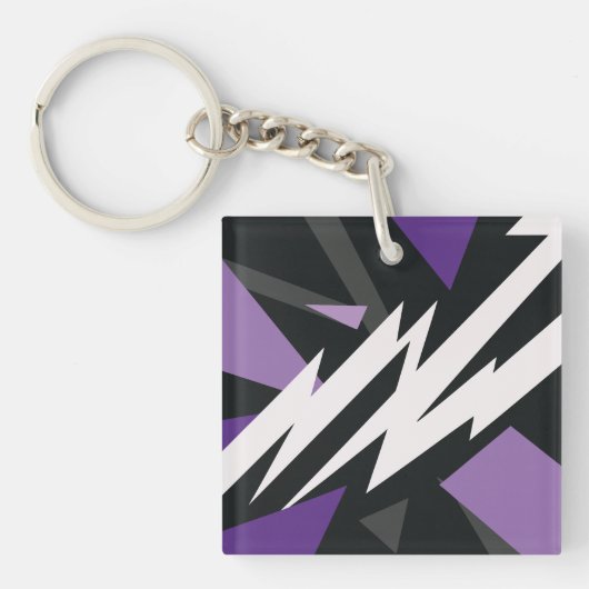 Elektrisch Paarse en zwarte geometrische ontwerp Sleutelhanger (Voorkant)