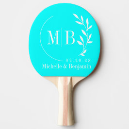 Elektrisch Retro Cyaan Blad Trouw Monogram Tafeltennisbatje