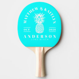 Elektrisch Retro Cyaan Tropische Ananas Bruiloft Tafeltennisbatje