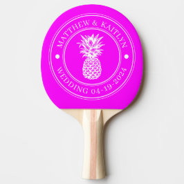 Elektrisch Retro Roze Ananas Trouw Crest & Naam Tafeltennisbatje