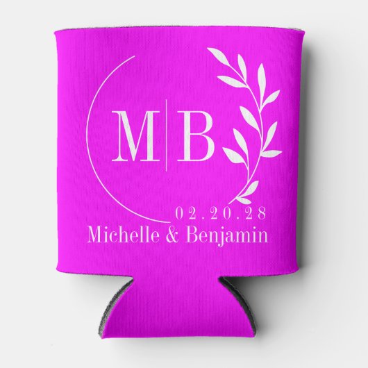 Elektrisch Retro Roze Blad Trouw Monogram Blikjeskoeler (Voorkant)